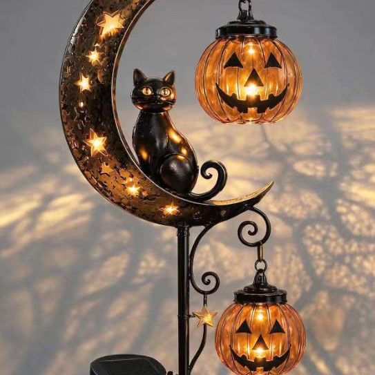 Pumpkin Lantern Halloween - Dekoracja ogrodowa na Halloween: czarny kot