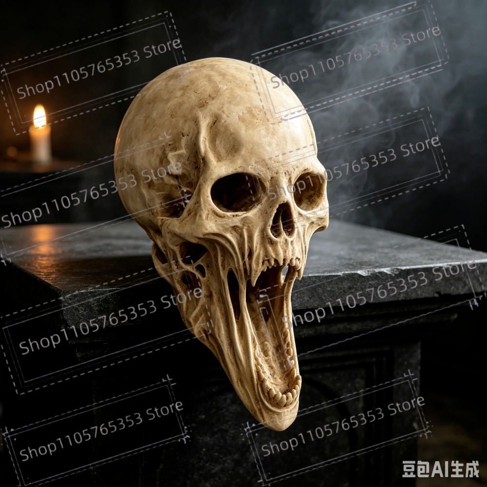 Halloween Skeleton Decoration - Gotycka rzeźba krzyczącej czaszki – przerażająca