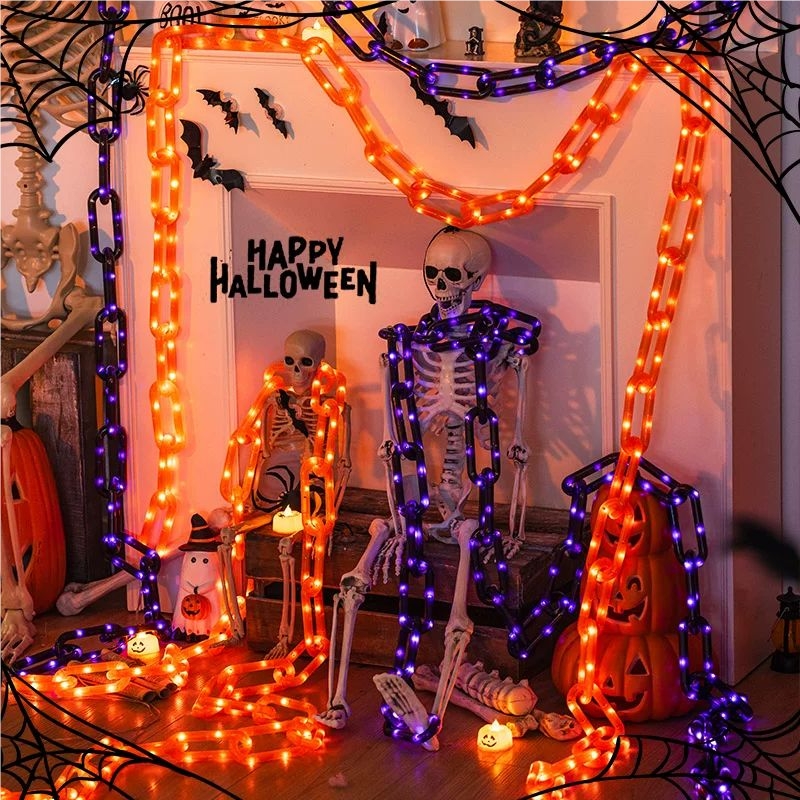 Halloween Led String Lights Orange - 78,74 cala Halloweenowe Zewnętrzne Solarne Lampki