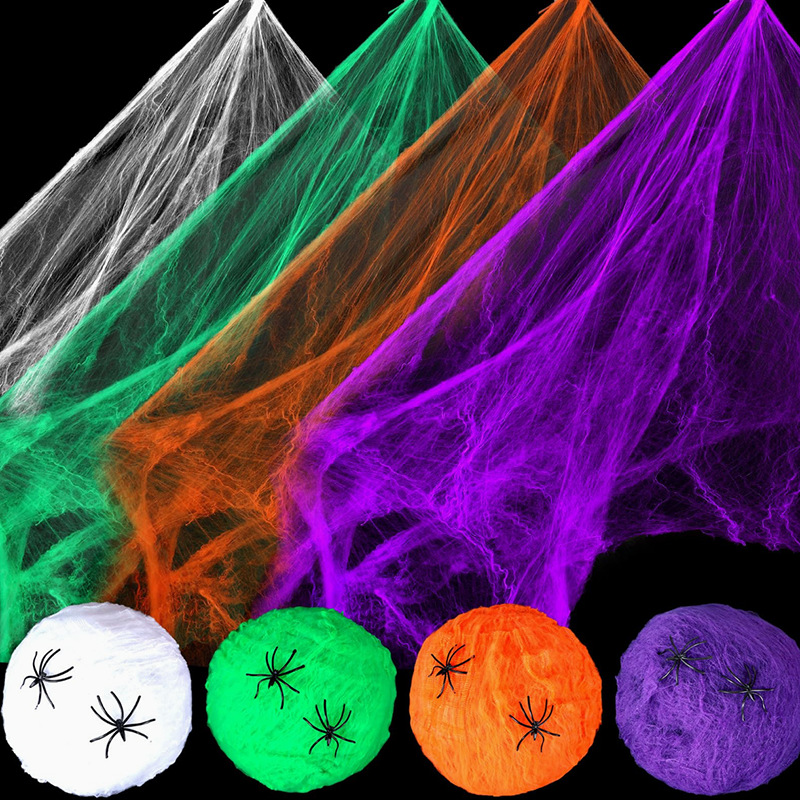 Spider Web Halloween Decoration - Dekoracja na Halloween: biała, sztuczna, elastyczna