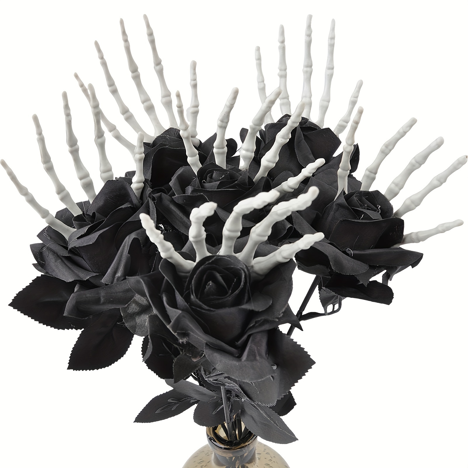 Halloween Skeleton Decoration - Plastikowe czarne sztuczne róże z rękami