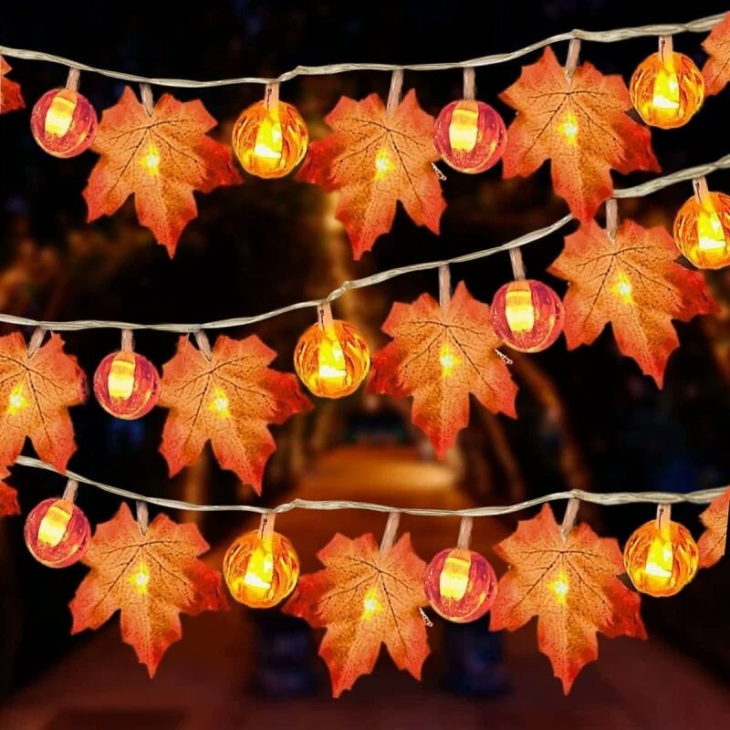 Halloween Led String Lights Orange - Lampki sznurkowe na baterie z dyniami