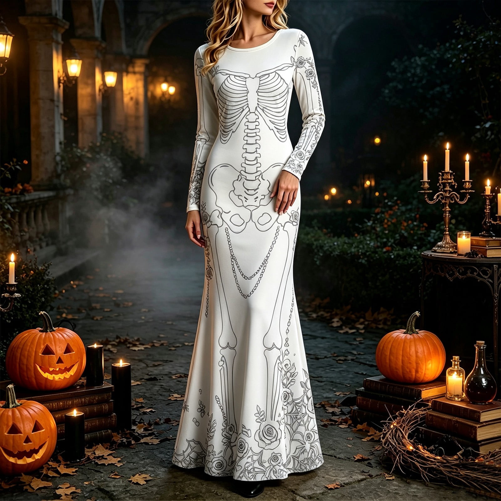 Długa sukienka maxi z motywem  – Halloween Skeleton Decoration recenzja i cena